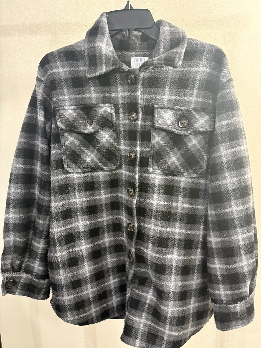 Time and Tru Black & Gray Plush Plaid Shacket
